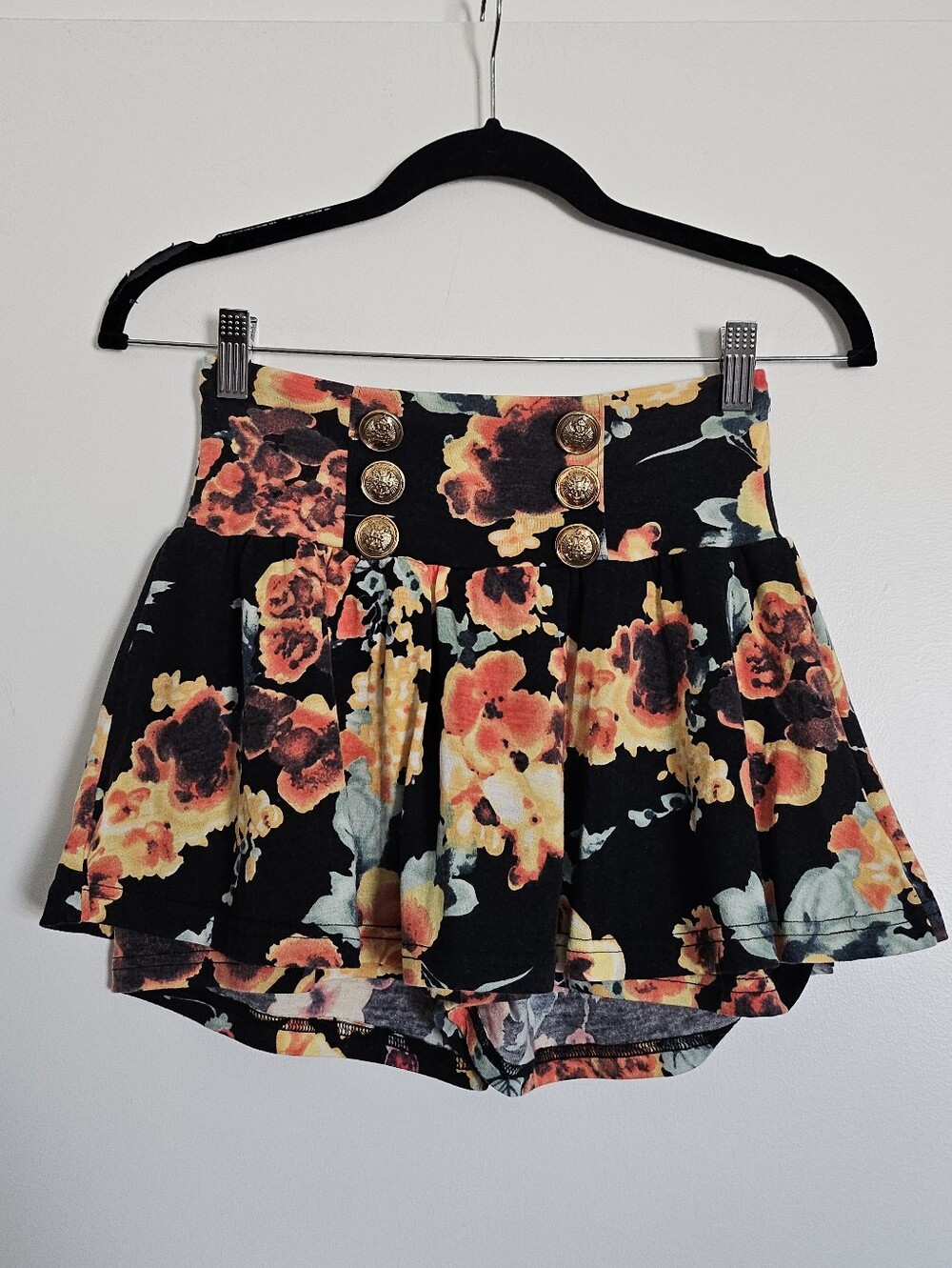 D.i.a Gyaru Japan Black Floral Sailor Skort with Gold Buttons